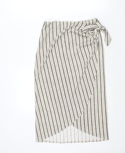 H&M Womens Ivory Striped Polyester Wrap Skirt Size S Tie