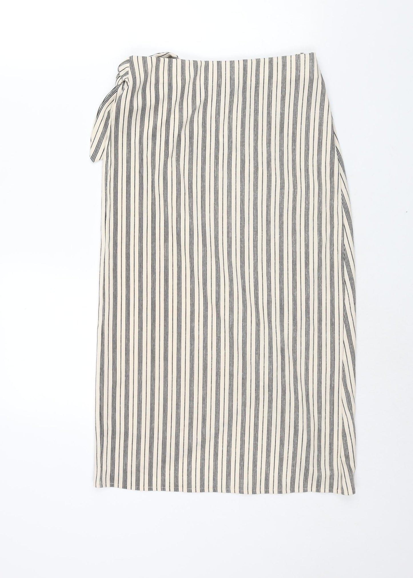 H&M Womens Ivory Striped Polyester Wrap Skirt Size S Tie