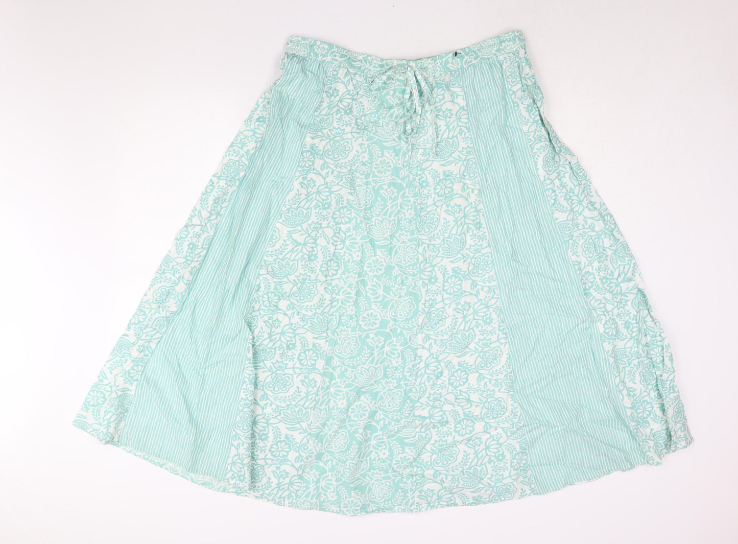 Bonmarché Womens Green Geometric Cotton Flare Skirt Size 16 Drawstring - Panelled