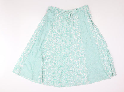 Bonmarché Womens Green Geometric Cotton Flare Skirt Size 16 Drawstring - Panelled