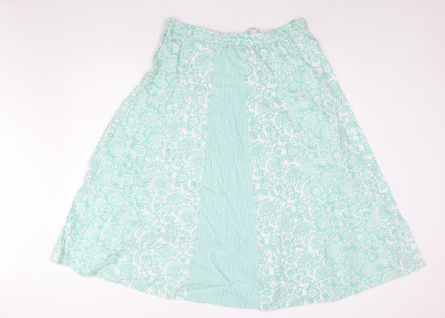 Bonmarché Womens Green Geometric Cotton Flare Skirt Size 16 Drawstring - Panelled