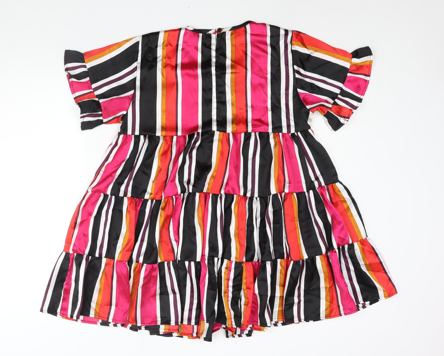 City Lights Womens Multicoloured Striped Polyester Mini Size 10 Round Neck Button - Frill Smocked