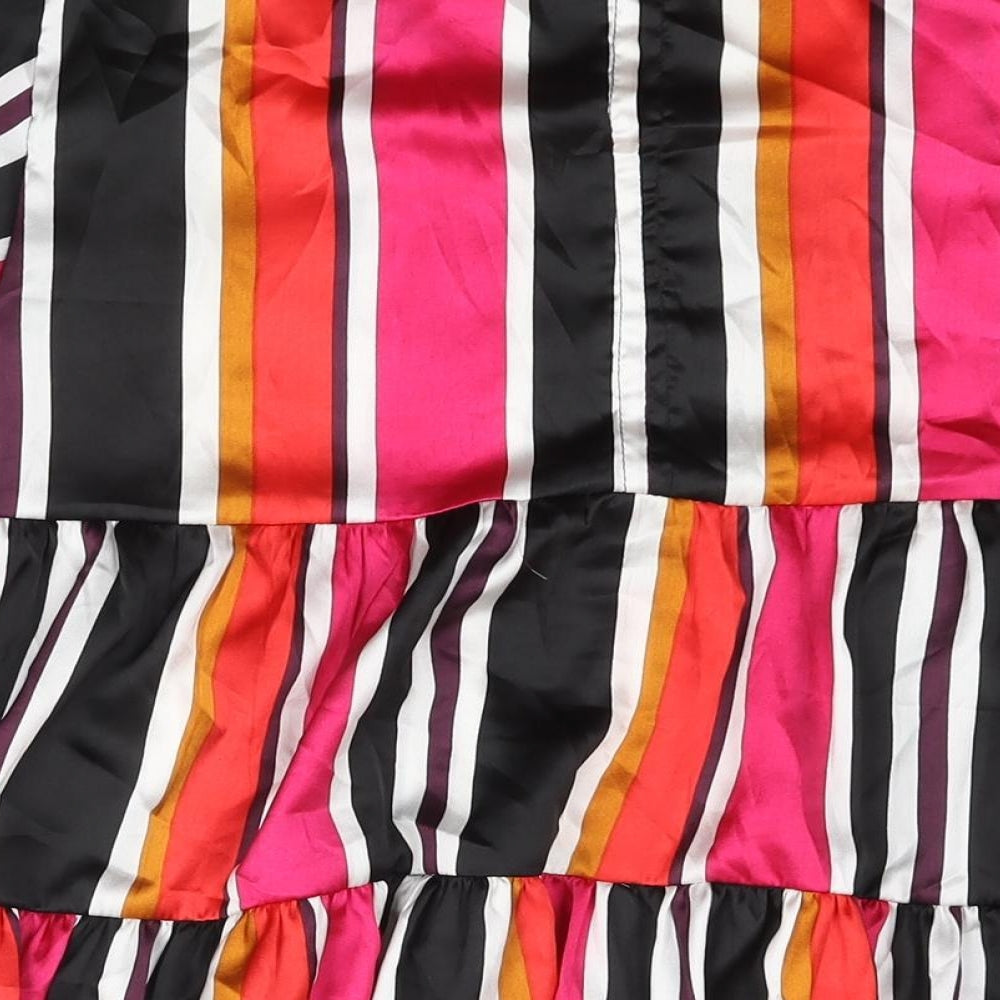 City Lights Womens Multicoloured Striped Polyester Mini Size 10 Round Neck Button - Frill Smocked