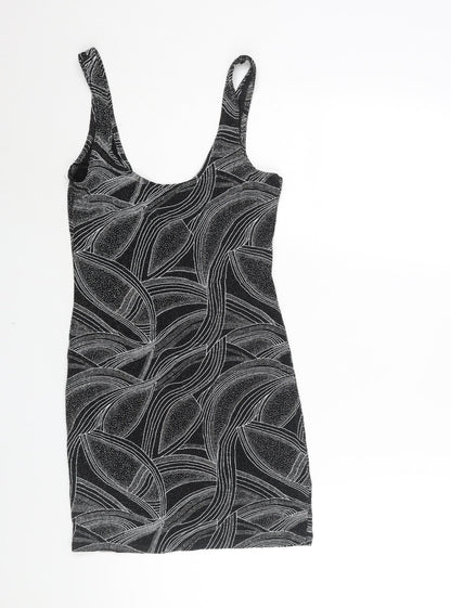 Miss Selfridge Womens Black Geometric Polyester Mini Size 8 Scoop Neck Pullover - Glitter