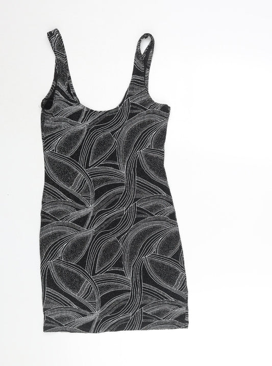 Miss Selfridge Womens Black Geometric Polyester Mini Size 8 Scoop Neck Pullover - Glitter