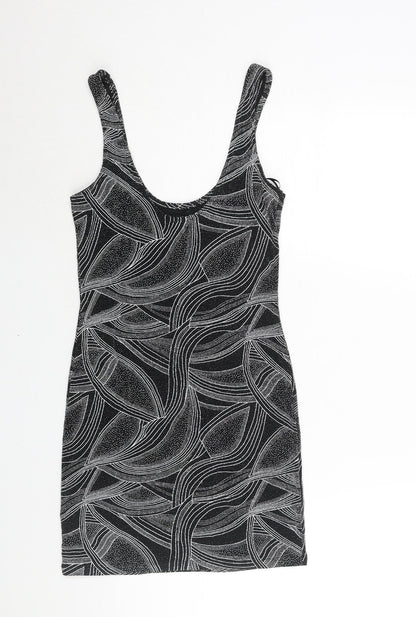 Miss Selfridge Womens Black Geometric Polyester Mini Size 8 Scoop Neck Pullover - Glitter