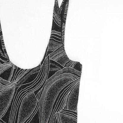 Miss Selfridge Womens Black Geometric Polyester Mini Size 8 Scoop Neck Pullover - Glitter