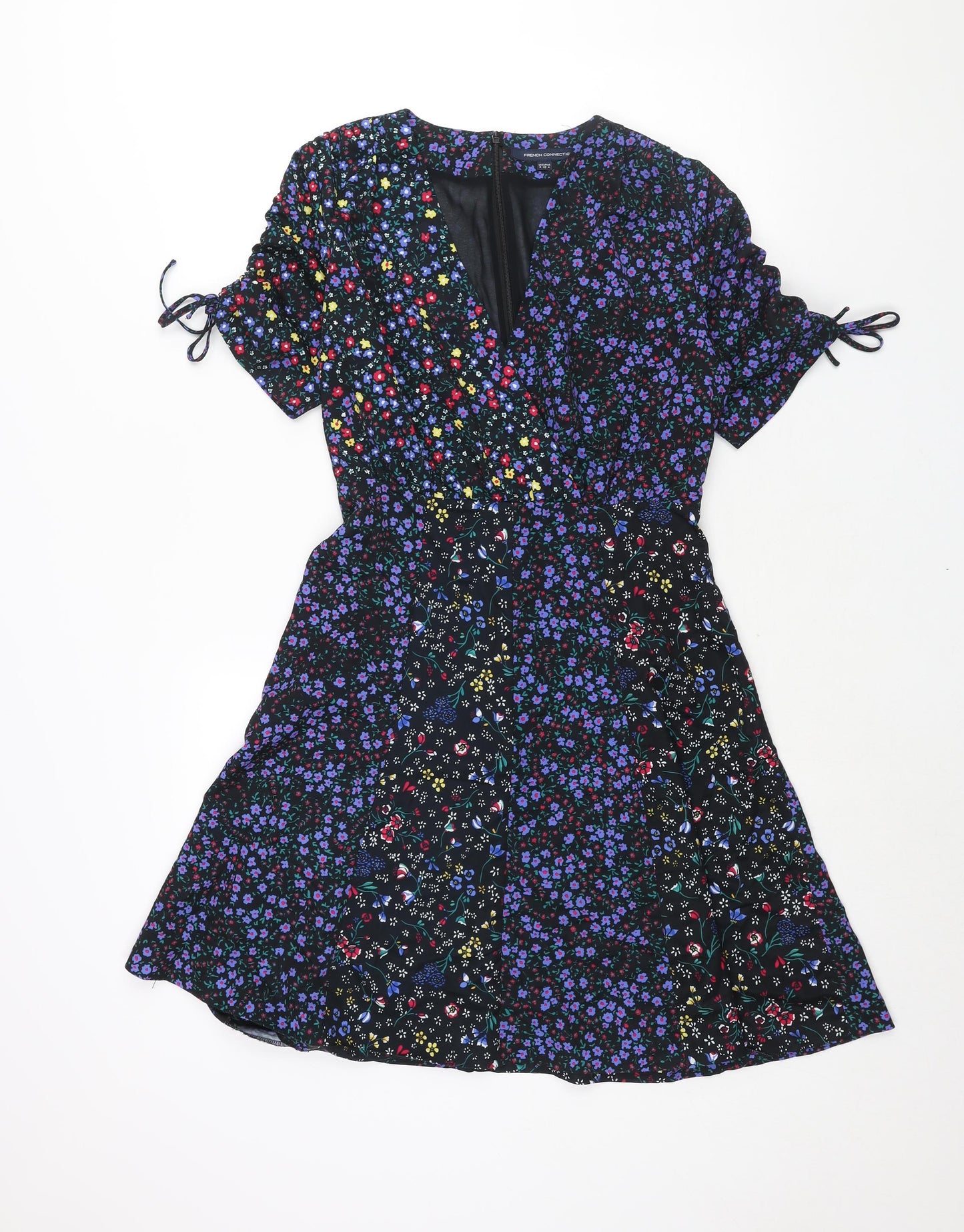 French Connection Womens Multicoloured Geometric Polyester Shift Size 8 V-Neck Zip - Drawstring Sleeve Floral Print