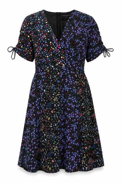 French Connection Womens Multicoloured Geometric Polyester Shift Size 8 V-Neck Zip - Drawstring Sleeve Floral Print