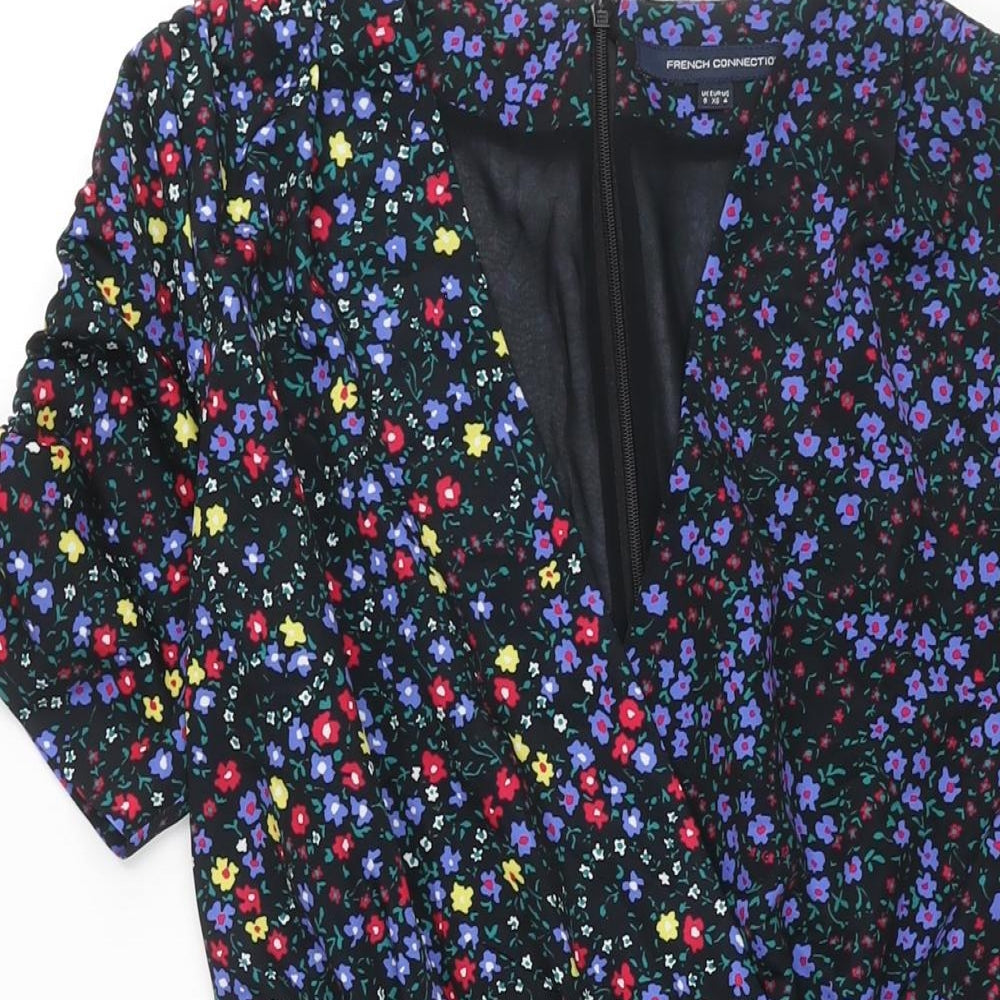 French Connection Womens Multicoloured Geometric Polyester Shift Size 8 V-Neck Zip - Drawstring Sleeve Floral Print