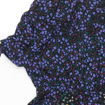 French Connection Womens Multicoloured Geometric Polyester Shift Size 8 V-Neck Zip - Drawstring Sleeve Floral Print