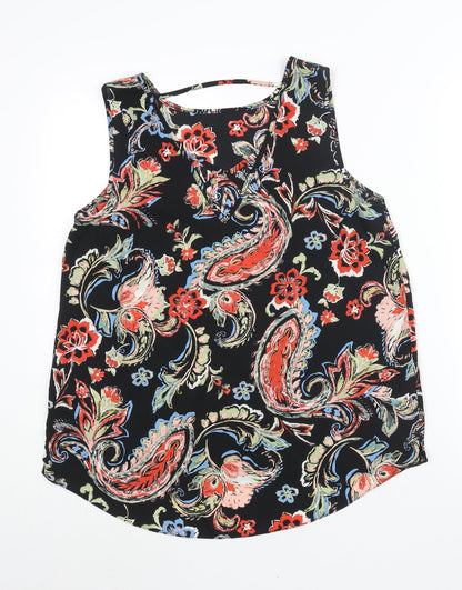Dorothy Perkins Womens Black Paisley Polyester Camisole Blouse Size 12 Boat Neck - Crossover Back