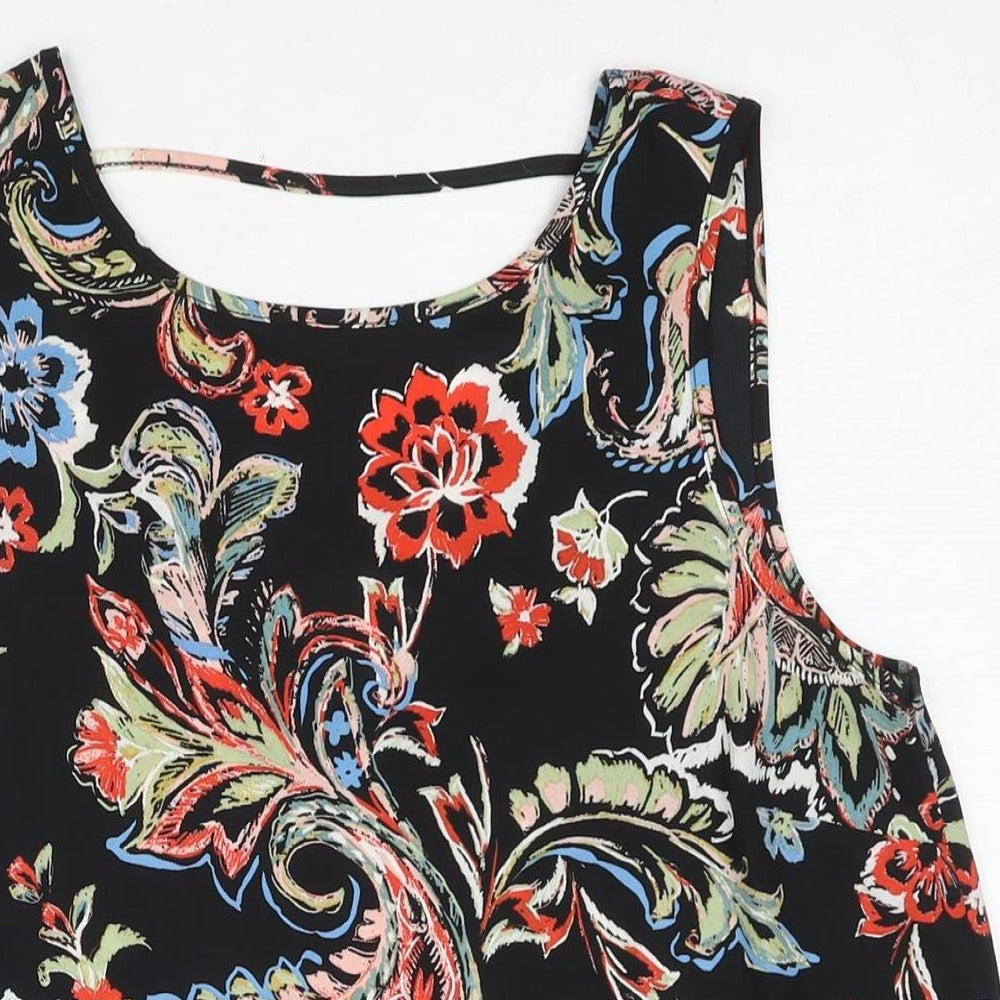Dorothy Perkins Womens Black Paisley Polyester Camisole Blouse Size 12 Boat Neck - Crossover Back