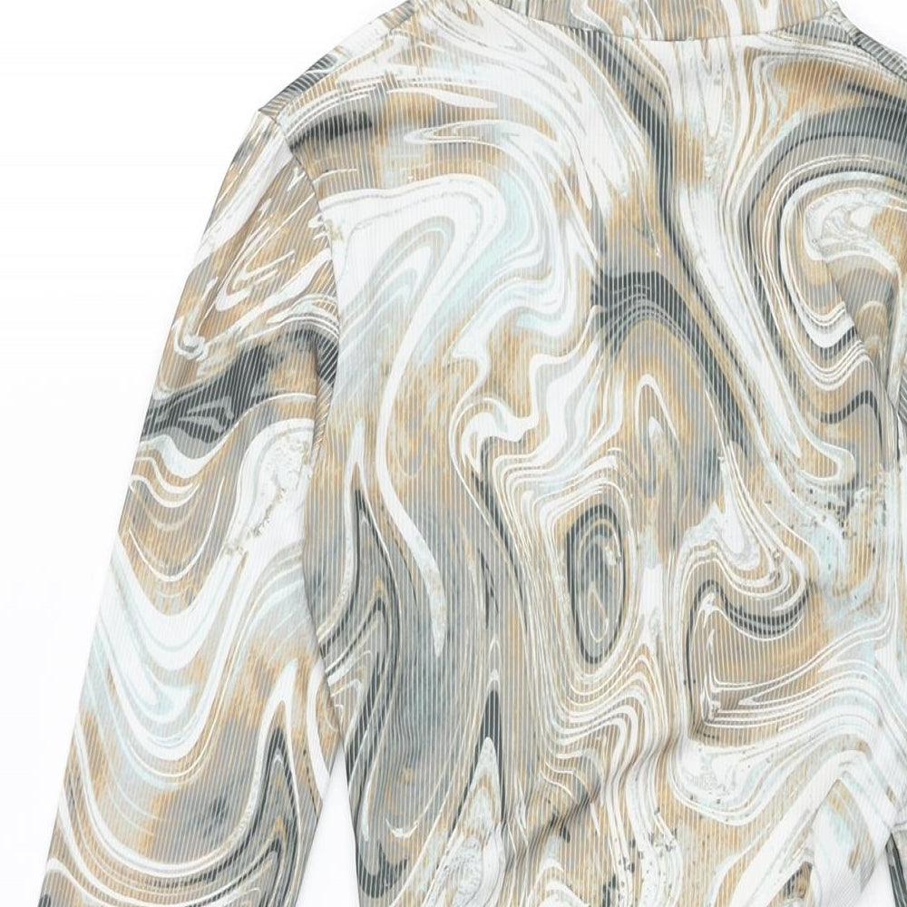 PRETTYLITTLETHING Womens Multicoloured Geometric Polyester Bodycon Size 8 Mock Neck Pullover - Open Back Drawstring Detail Marble Print