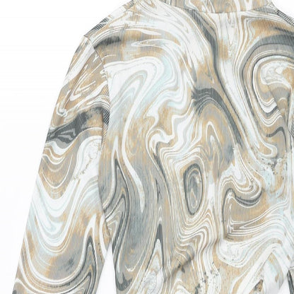 PRETTYLITTLETHING Womens Multicoloured Geometric Polyester Bodycon Size 8 Mock Neck Pullover - Open Back Drawstring Detail Marble Print