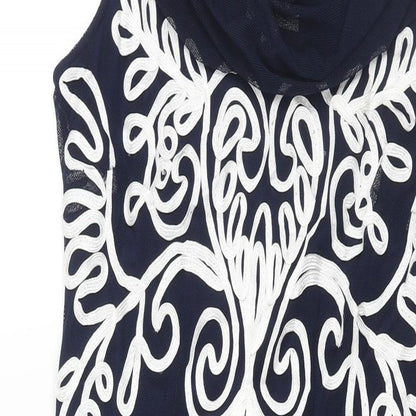 Nightingales Womens Blue Geometric Polyester Shift Size 12 Cowl Neck Pullover