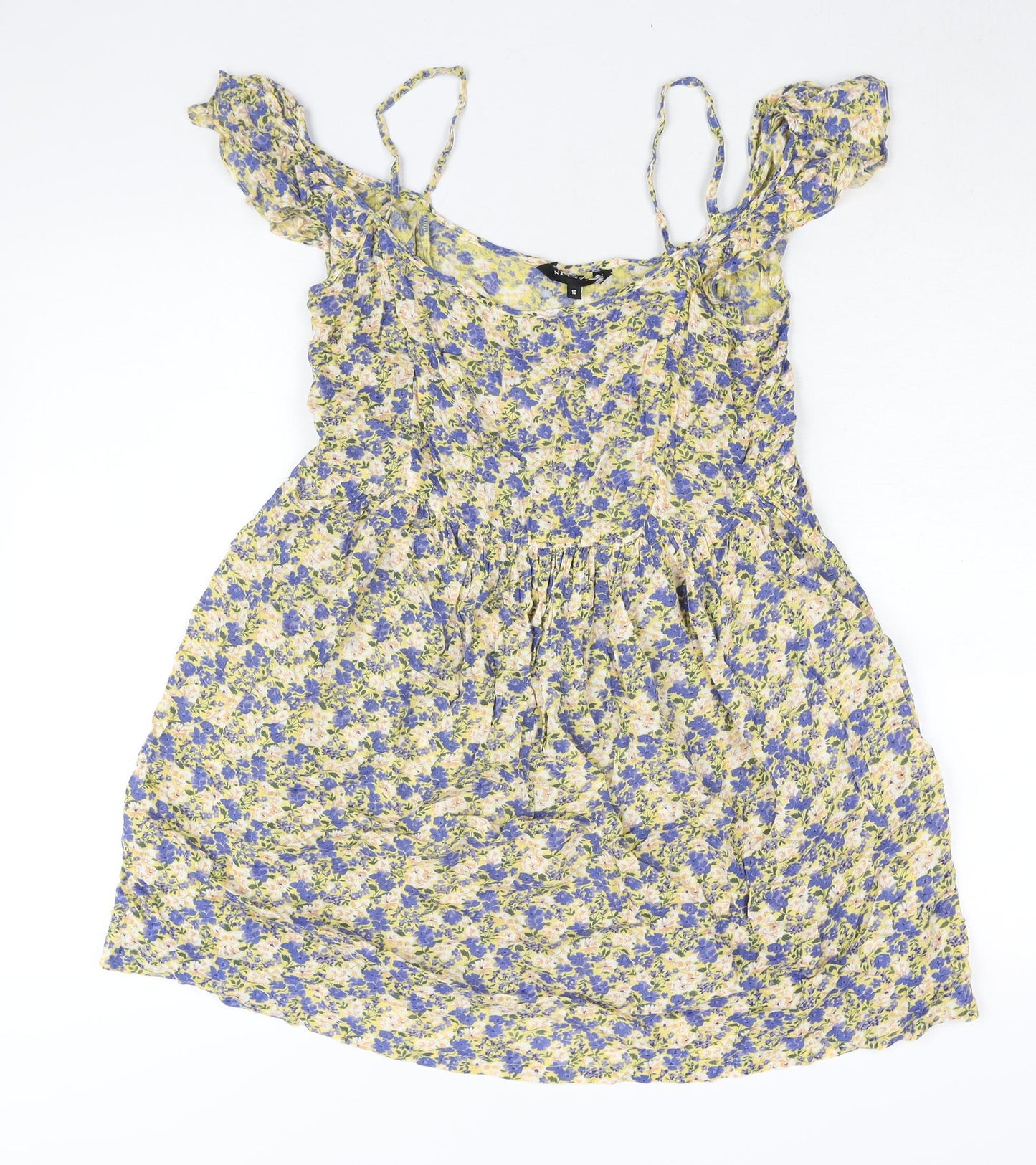 New Look Womens Multicoloured Floral Viscose A-Line Size 10 Scoop Neck Pullover - Cold Shoulder Frill
