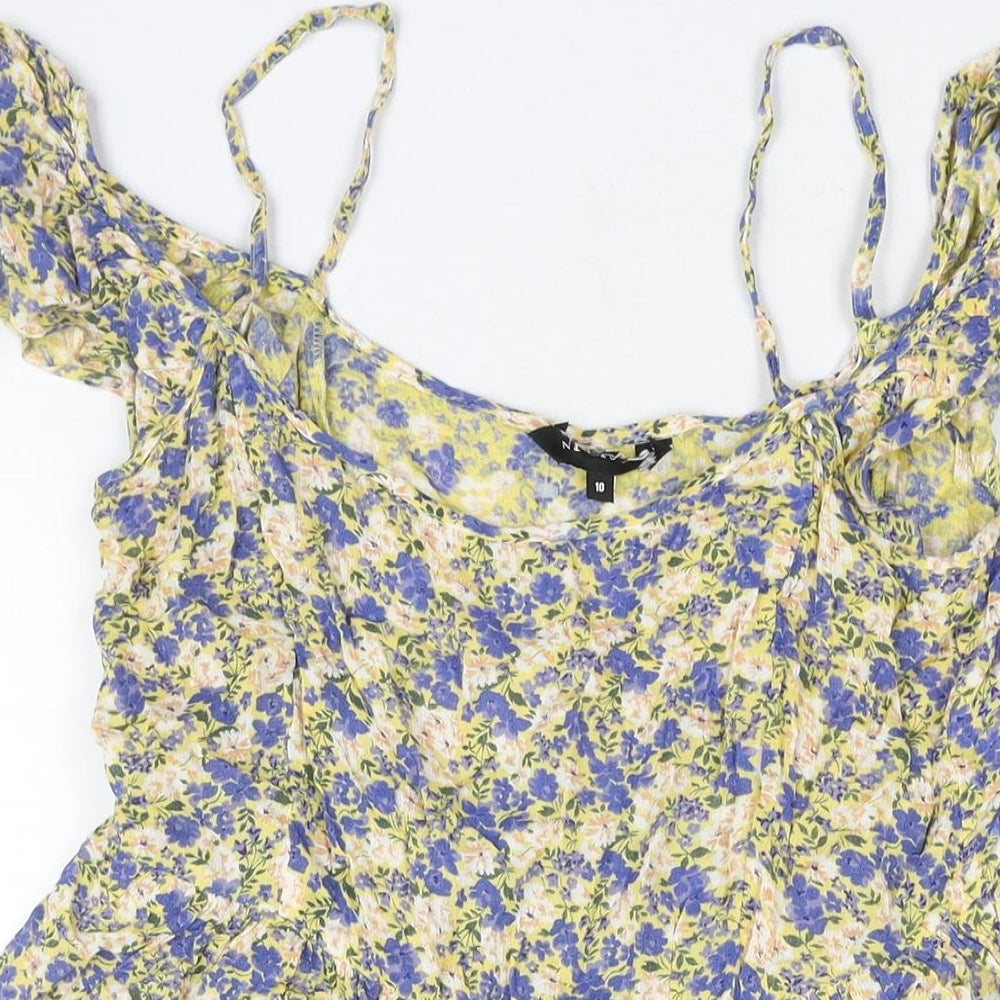 New Look Womens Multicoloured Floral Viscose A-Line Size 10 Scoop Neck Pullover - Cold Shoulder Frill