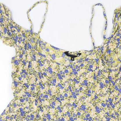 New Look Womens Multicoloured Floral Viscose A-Line Size 10 Scoop Neck Pullover - Cold Shoulder Frill