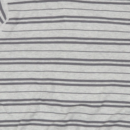 Authentic Quality Mens Grey Crew Neck Striped Cotton Pullover Jumper Size XL Long Sleeve