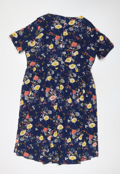 Lovedrobe Womens Blue Floral Polyester A-Line Size 18 Boat Neck Zip