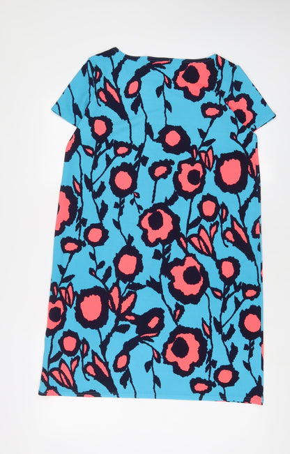 Boohoo Womens Blue Floral Polyester A-Line Size 12 Boat Neck Pullover