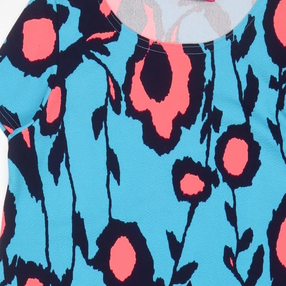 Boohoo Womens Blue Floral Polyester A-Line Size 12 Boat Neck Pullover
