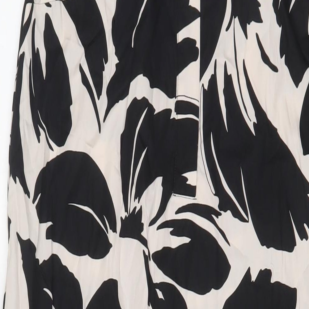 Marks and Spencer Womens Black Floral Cotton A-Line Size 8 Crew Neck Button