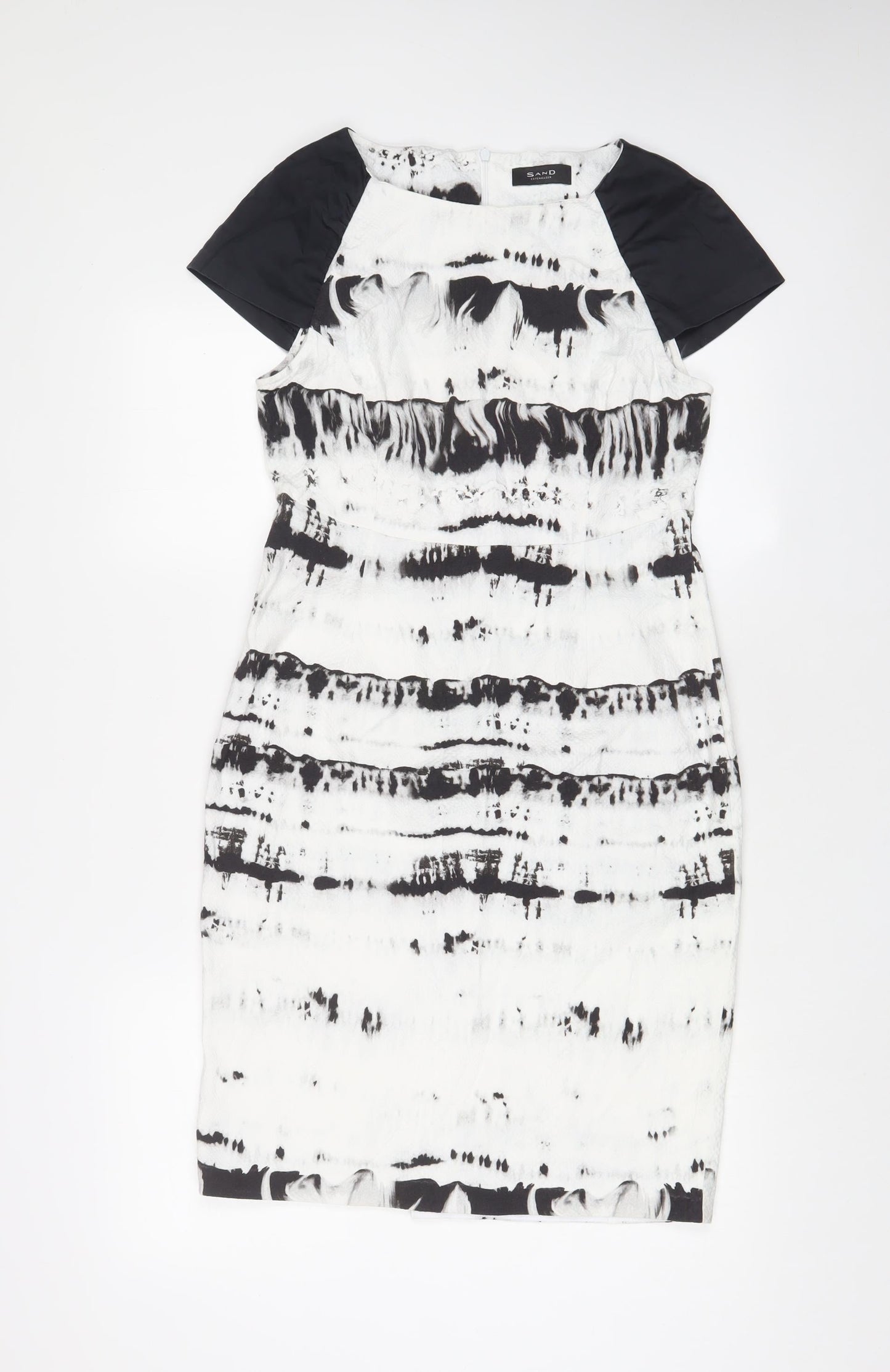 Copenhagen Womens White Geometric Cotton Shift Size 10 Boat Neck Zip