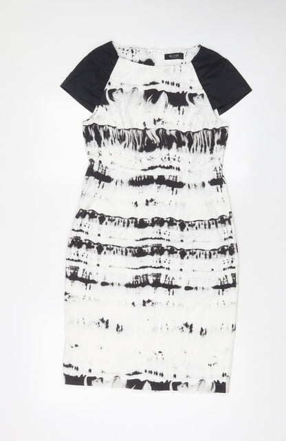 Copenhagen Womens White Geometric Cotton Shift Size 10 Boat Neck Zip