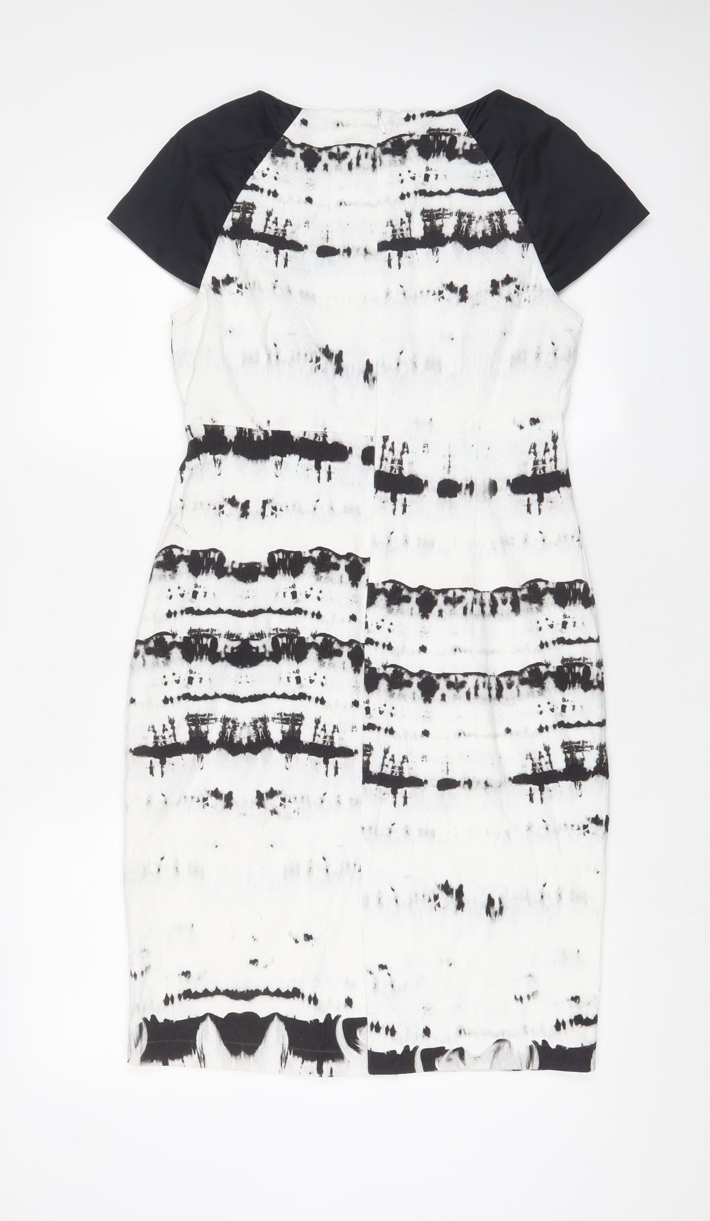 Copenhagen Womens White Geometric Cotton Shift Size 10 Boat Neck Zip
