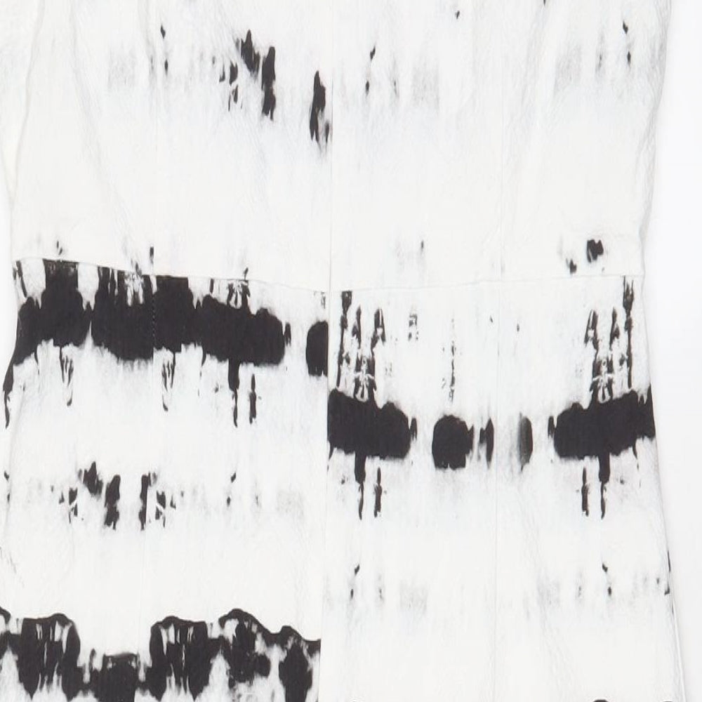Copenhagen Womens White Geometric Cotton Shift Size 10 Boat Neck Zip