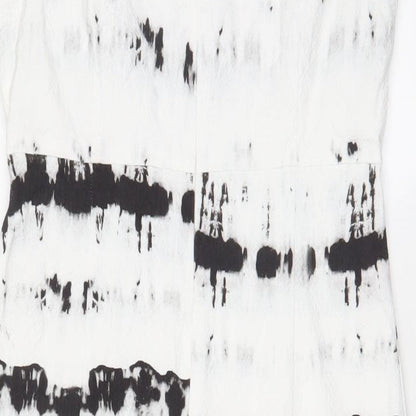 Copenhagen Womens White Geometric Cotton Shift Size 10 Boat Neck Zip