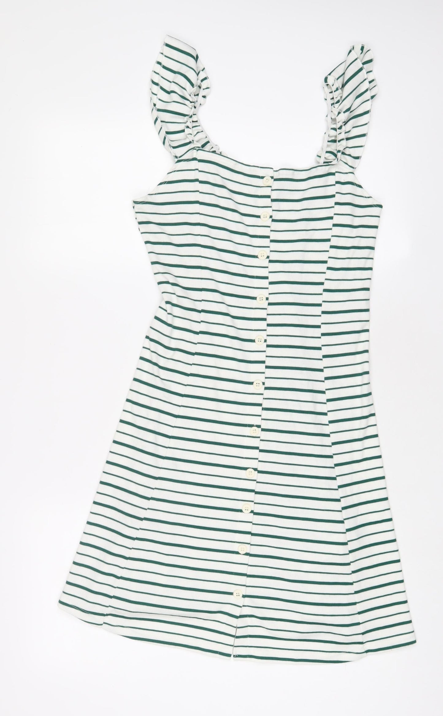 DF Young Womens White Striped Viscose A-Line Size XL Scoop Neck Button