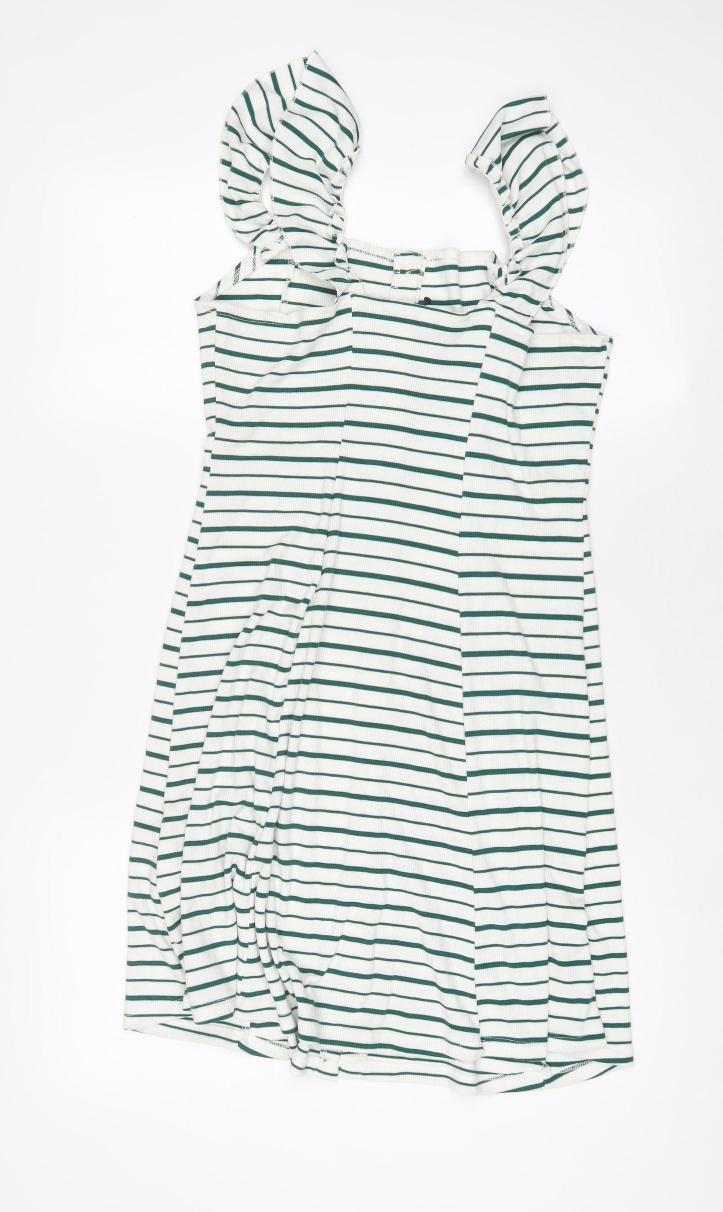 DF Young Womens White Striped Viscose A-Line Size XL Scoop Neck Button