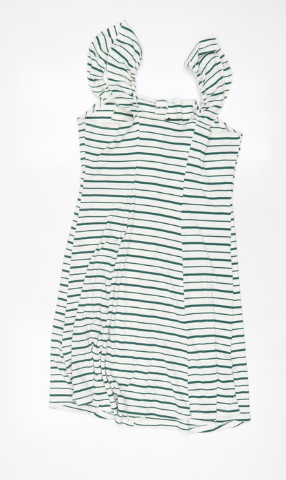 DF Young Womens White Striped Viscose A-Line Size XL Scoop Neck Button