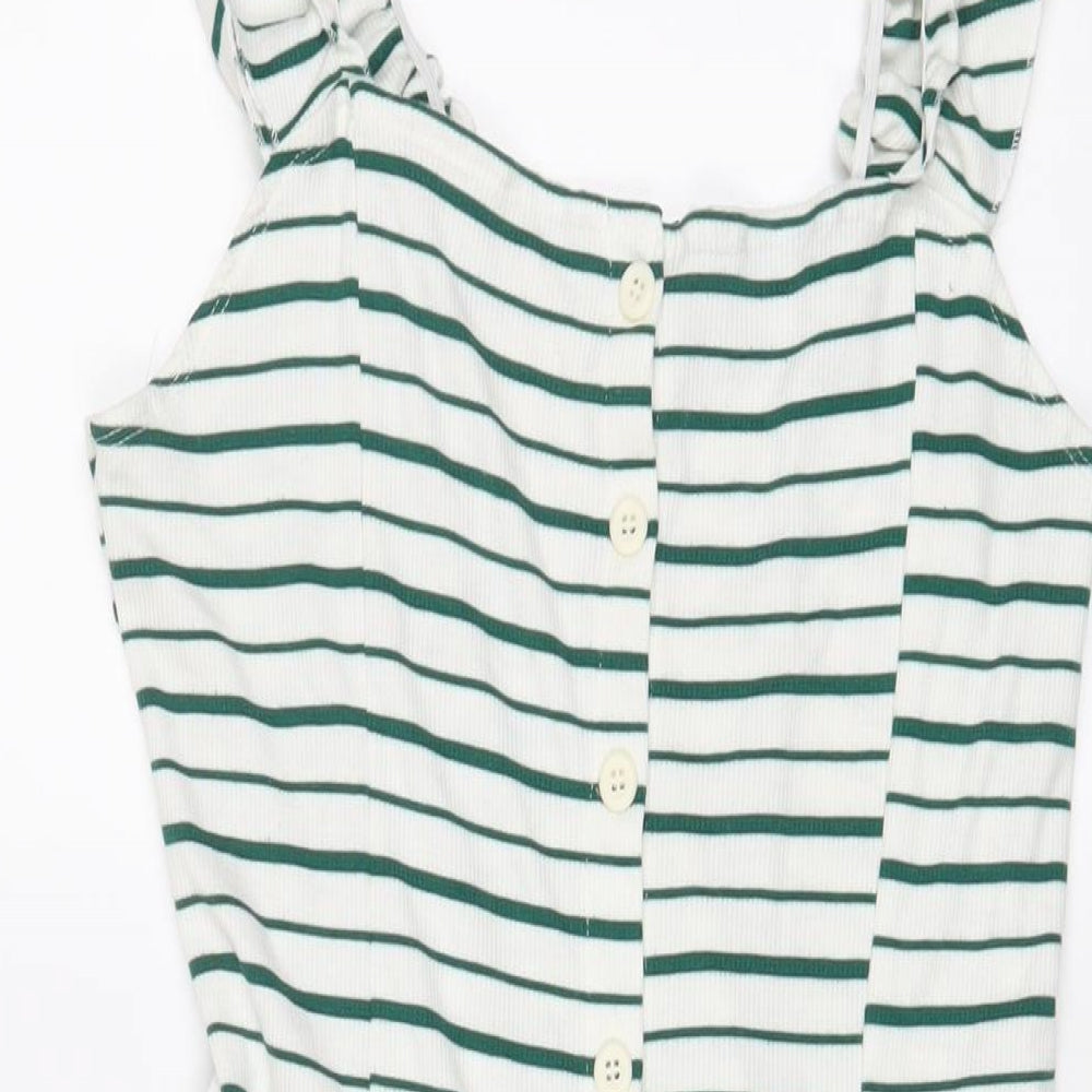 DF Young Womens White Striped Viscose A-Line Size XL Scoop Neck Button