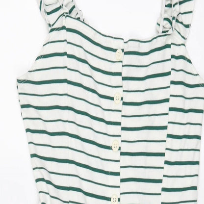 DF Young Womens White Striped Viscose A-Line Size XL Scoop Neck Button
