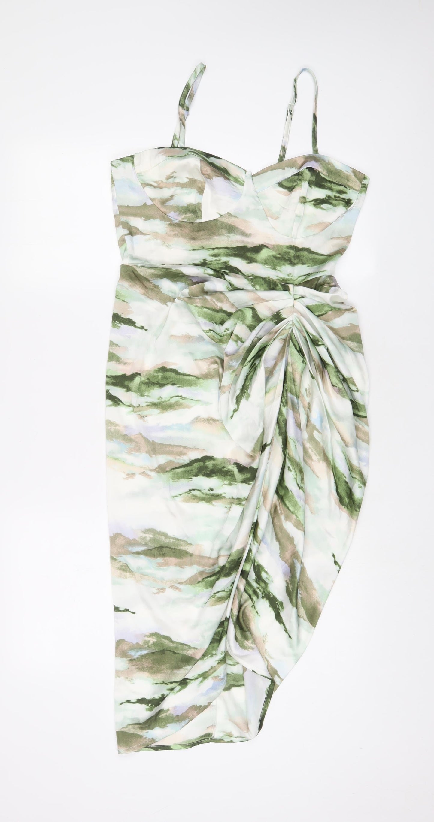 Quiz Womens Green Geometric Polyester A-Line Size 10 Square Neck Zip