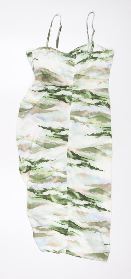 Quiz Womens Green Geometric Polyester A-Line Size 10 Square Neck Zip