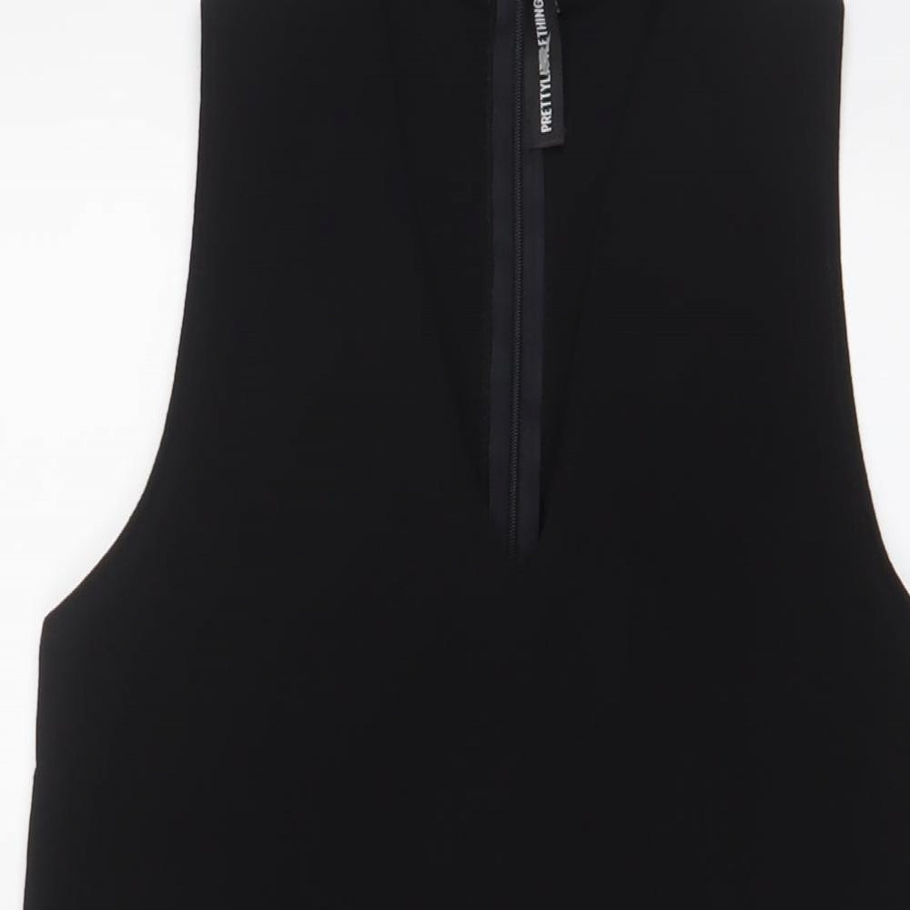 PRETTYLITTLETHING Womens Black Polyester A-Line Size 4 Halter Zip