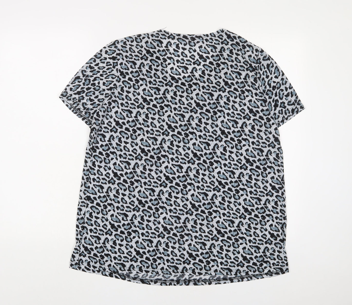 Kin Da Womens Blue Animal Print Polyester Basic T-Shirt Size 2XL Crew Neck - Studded