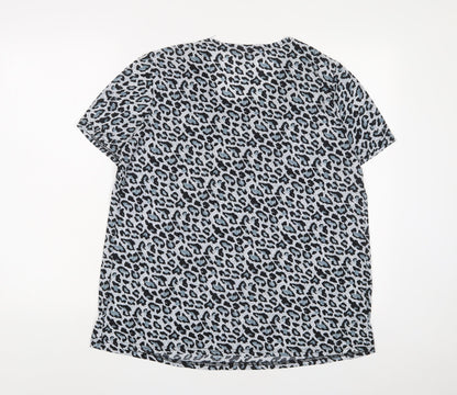 Kin Da Womens Blue Animal Print Polyester Basic T-Shirt Size 2XL Crew Neck - Studded