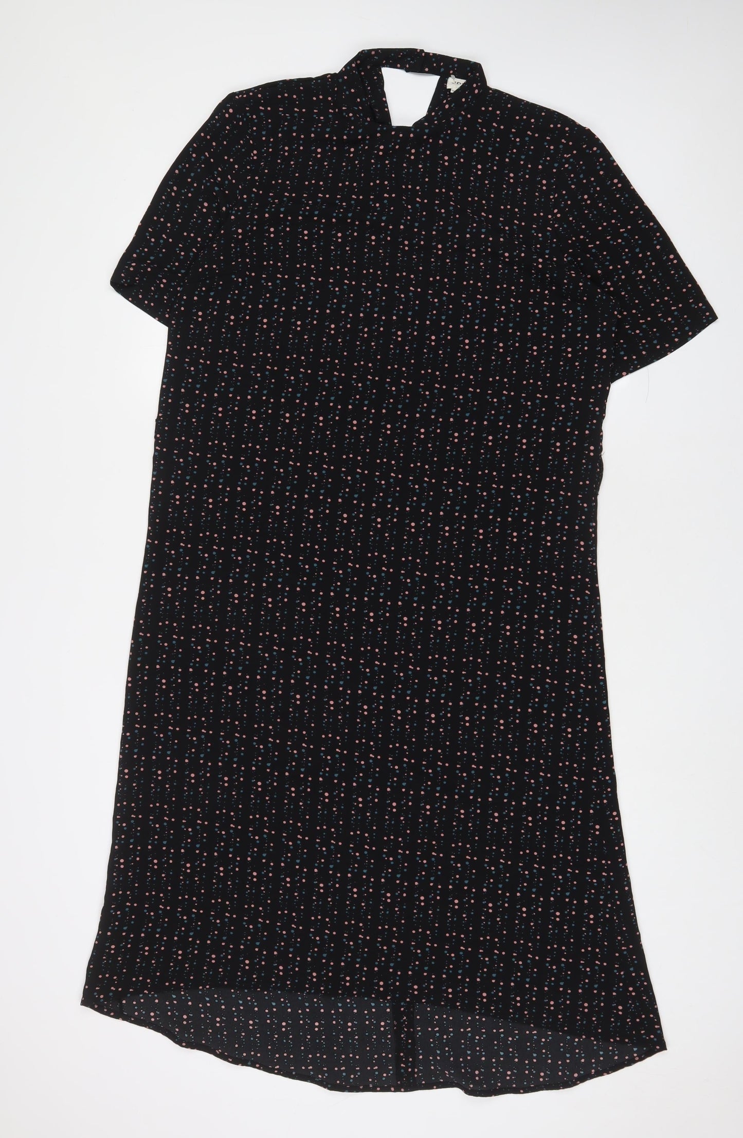 JDY Womens Black Geometric Polyester A-Line Size 12 Round Neck Button