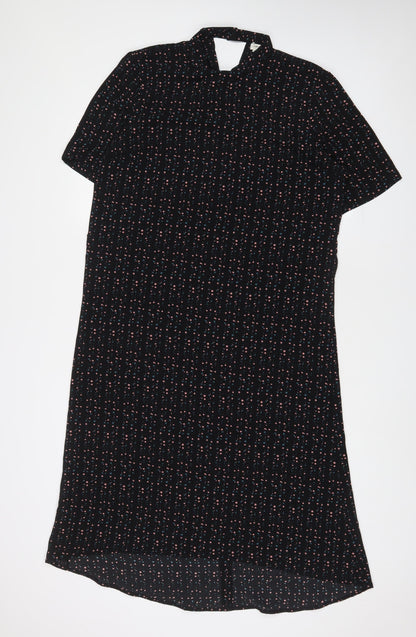JDY Womens Black Geometric Polyester A-Line Size 12 Round Neck Button