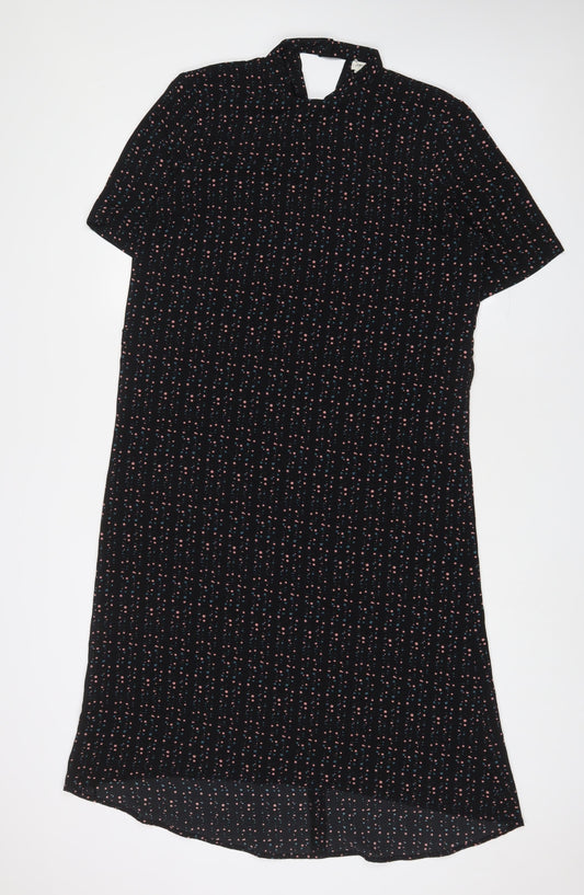 JDY Womens Black Geometric Polyester A-Line Size 12 Round Neck Button
