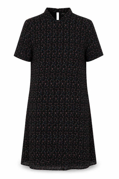 JDY Womens Black Geometric Polyester A-Line Size 12 Round Neck Button