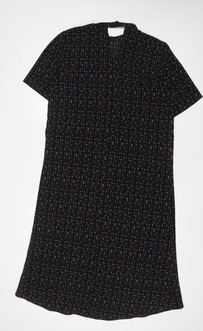 JDY Womens Black Geometric Polyester A-Line Size 12 Round Neck Button