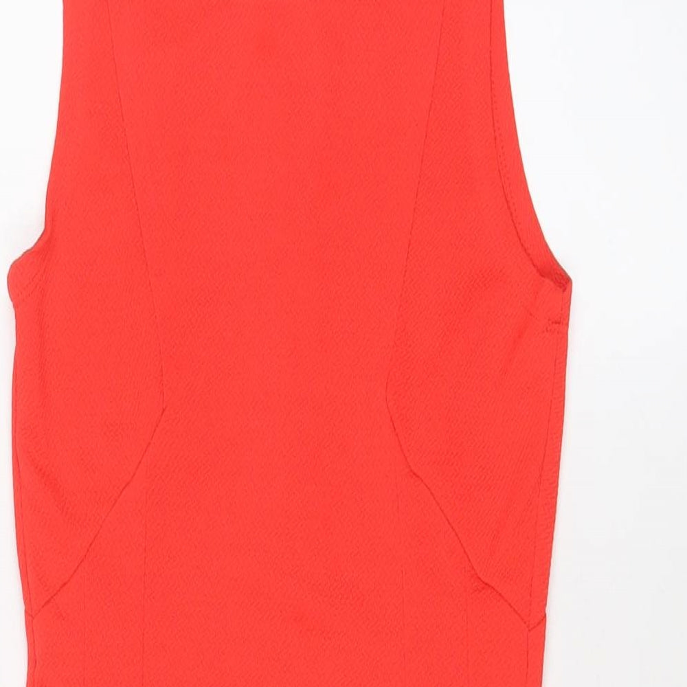 Pimkie Womens Red Polyester A-Line Size S Crew Neck Zip