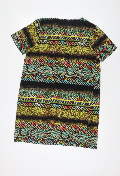 Boohoo Womens Multicoloured Geometric Polyester Sheath Size 12 Boat Neck Zip